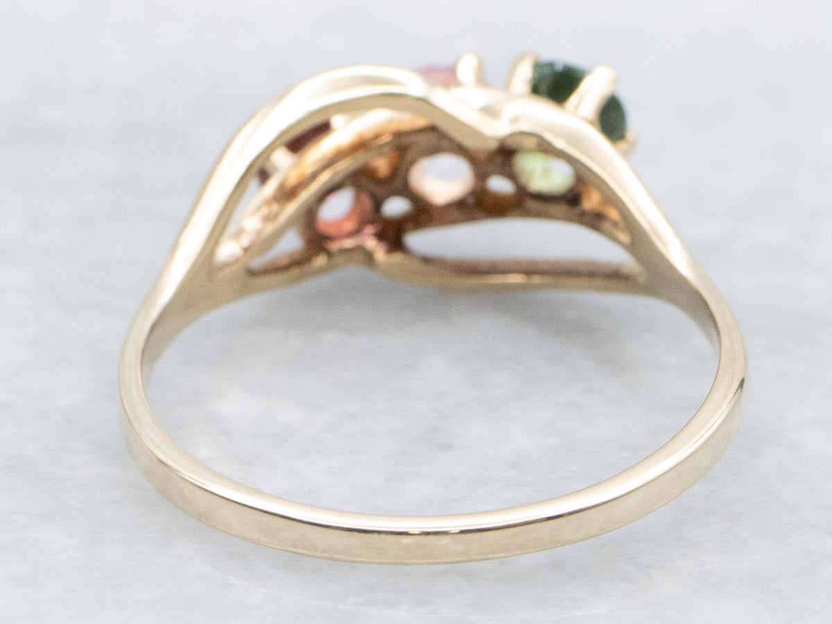 Vintage Pink and Green Tourmaline and Garnet Three-Stone Ring