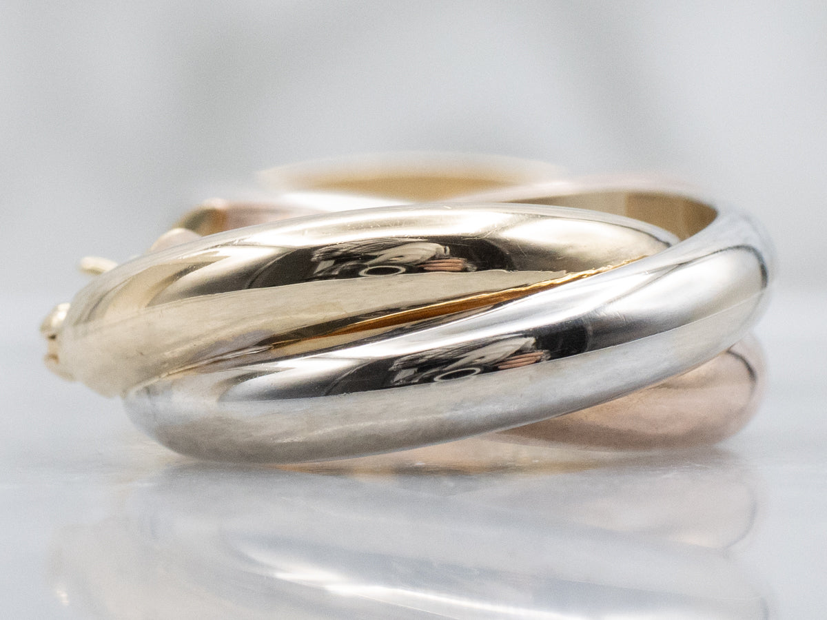 Tri-Color Gold Twisting Hoop Earrings