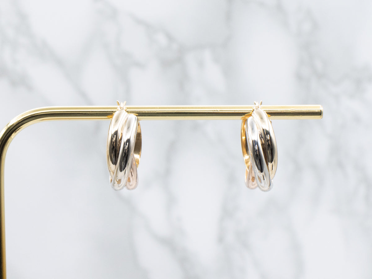 Tri-Color Gold Twisting Hoop Earrings