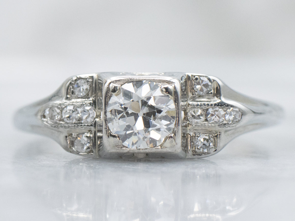 1930s Old European Cut Diamond White Gold Engagement Ring