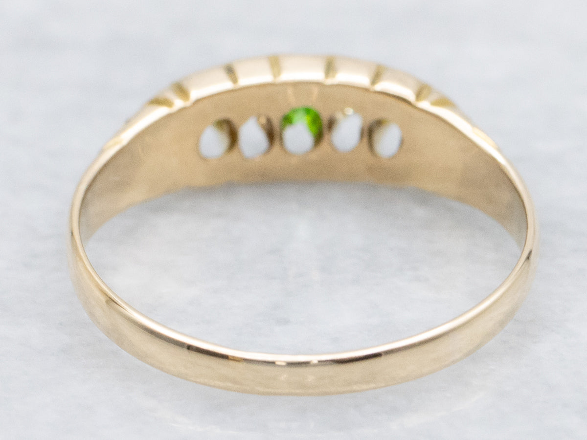 1894 Birmingham Demantoid Garnet and Old Mine Cut Diamond Ring