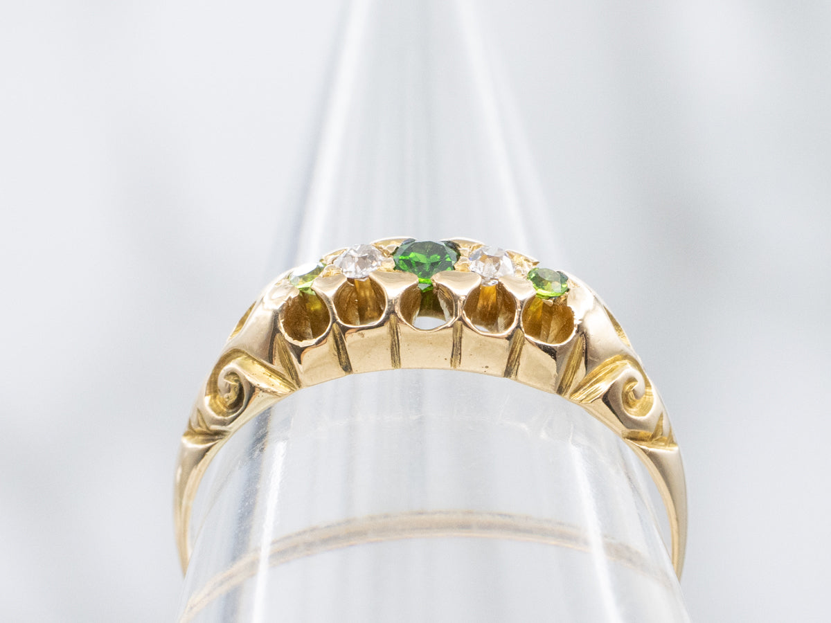 1894 Birmingham Demantoid Garnet and Old Mine Cut Diamond Ring