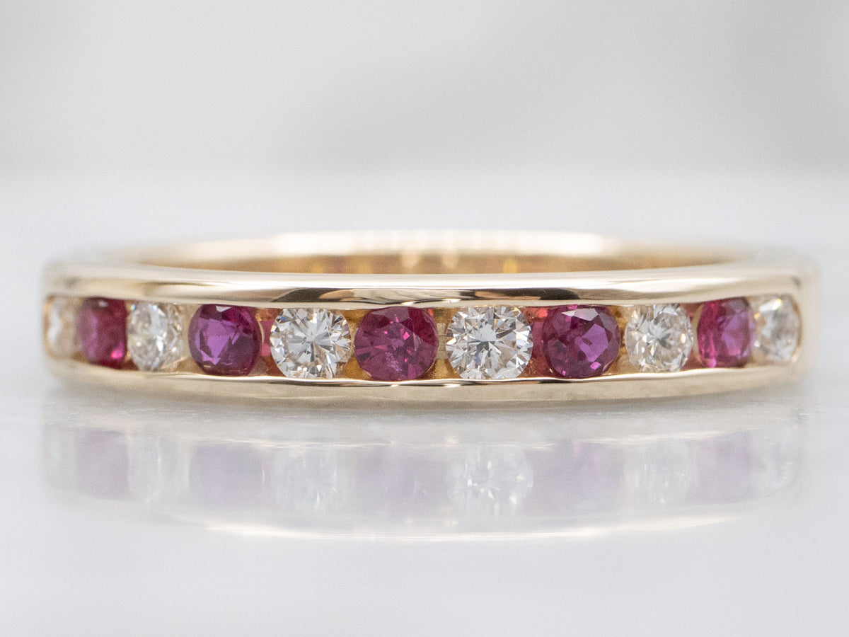 Channel -et Diamond and Ruby Gemstone Band