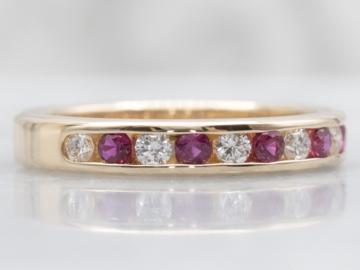 Channel -et Diamond and Ruby Gemstone Band