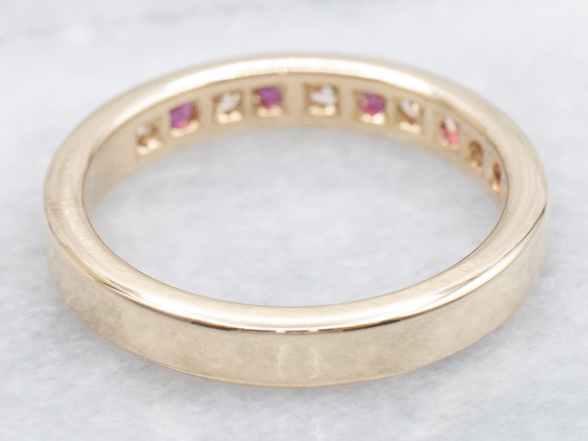 Channel -et Diamond and Ruby Gemstone Band