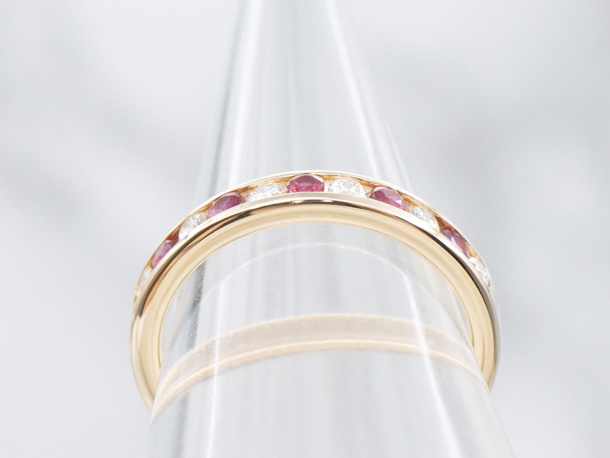 Channel -et Diamond and Ruby Gemstone Band