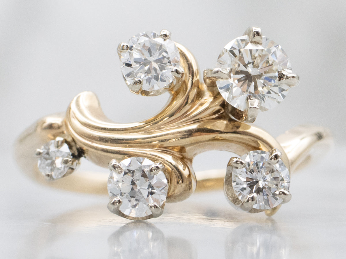 Scrolling Gold Vintage Multi-Diamond Ring