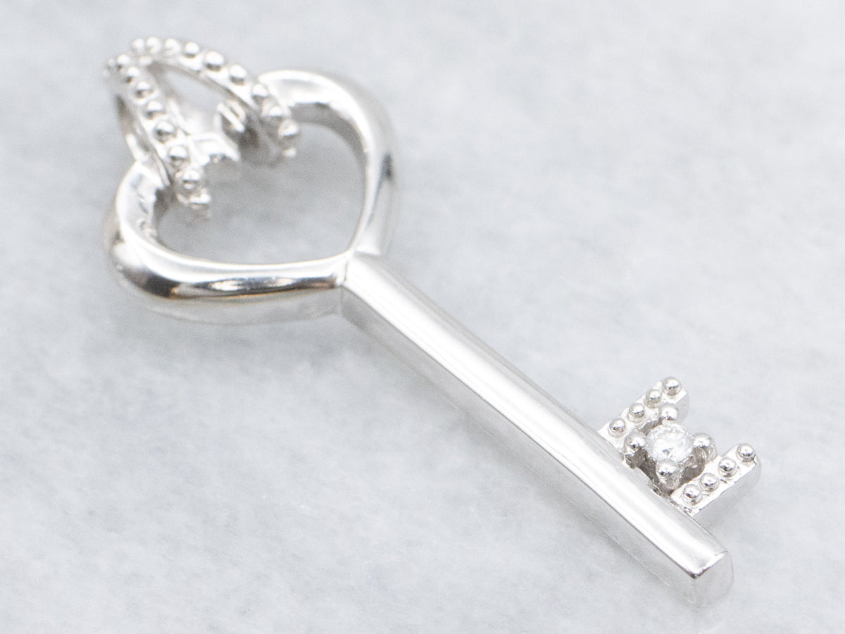 White Gold Diamond Sweetheart Skeleton Key Pendant