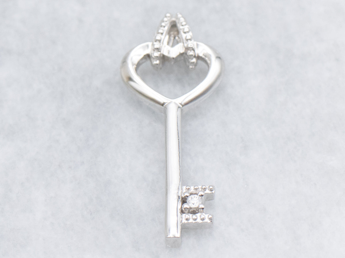 White Gold Diamond Sweetheart Skeleton Key Pendant