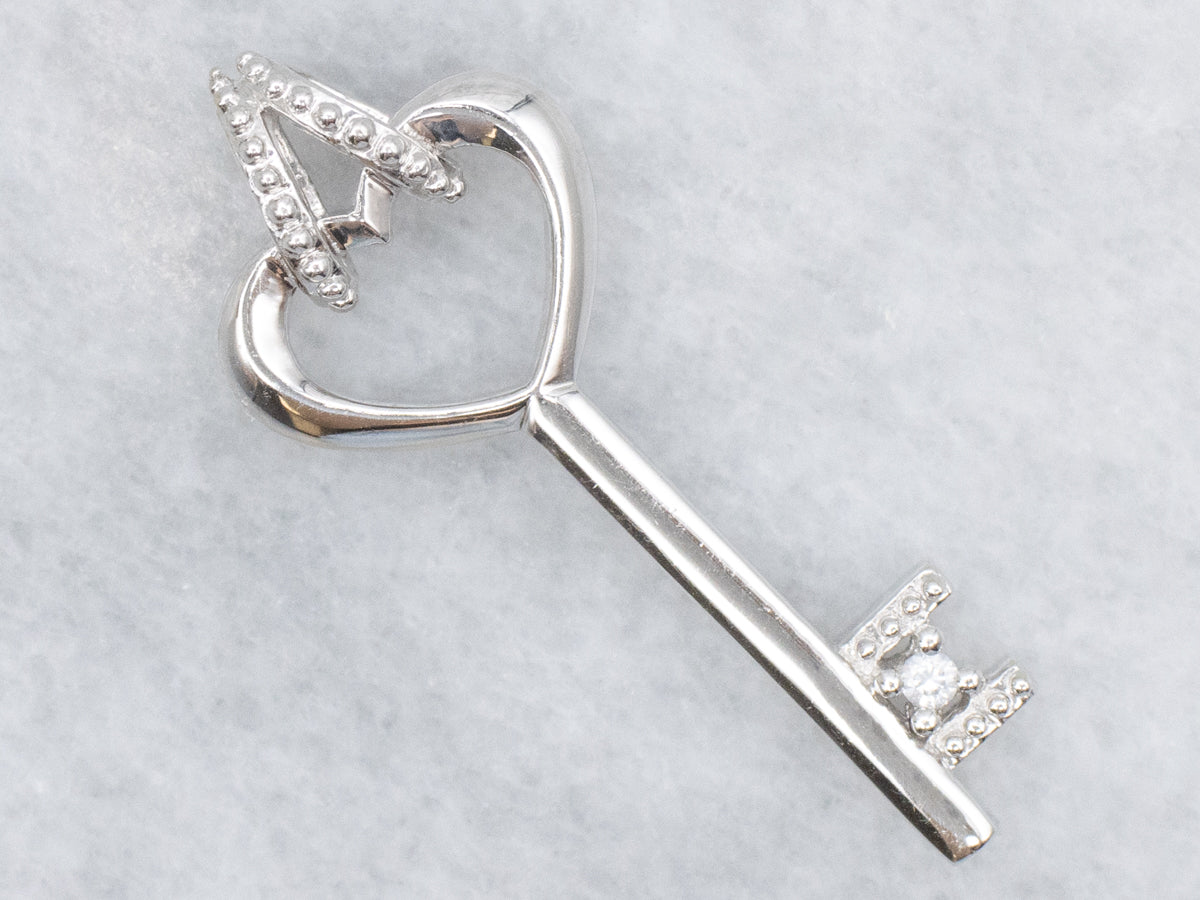 White Gold Diamond Sweetheart Skeleton Key Pendant