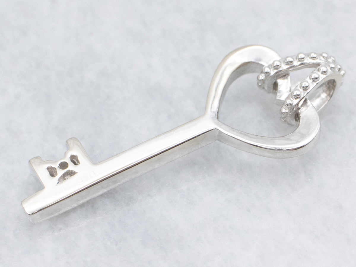 White Gold Diamond Sweetheart Skeleton Key Pendant