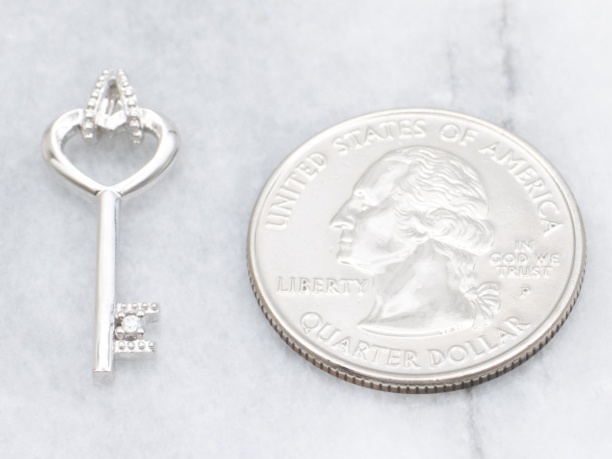 White Gold Diamond Sweetheart Skeleton Key Pendant