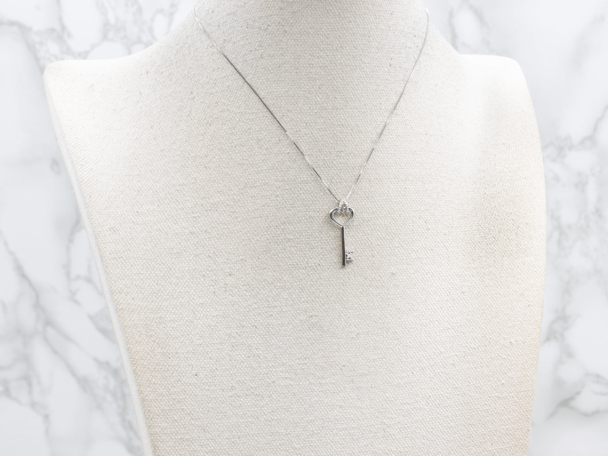 White Gold Diamond Sweetheart Skeleton Key Pendant