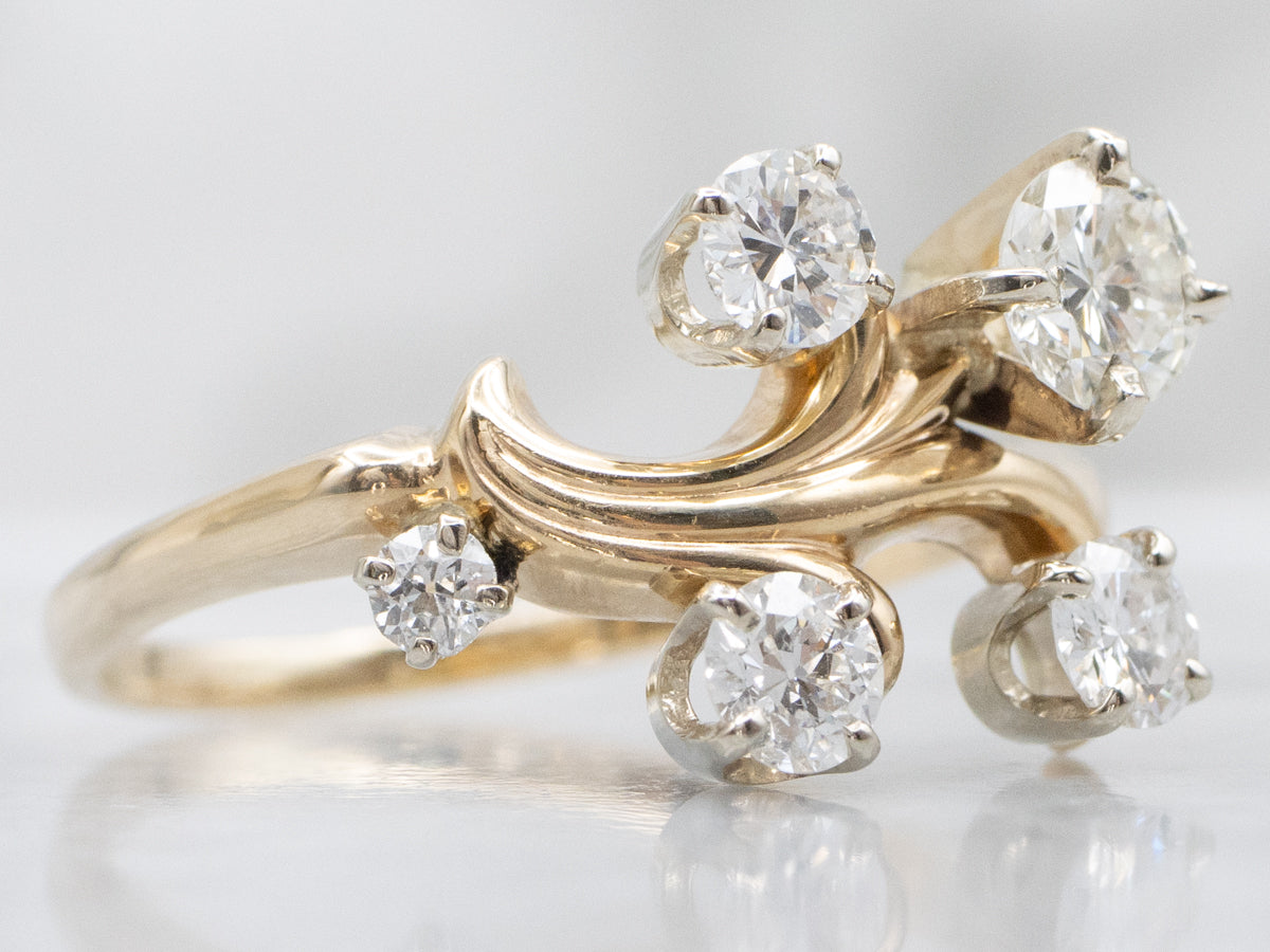 Scrolling Gold Vintage Multi-Diamond Ring