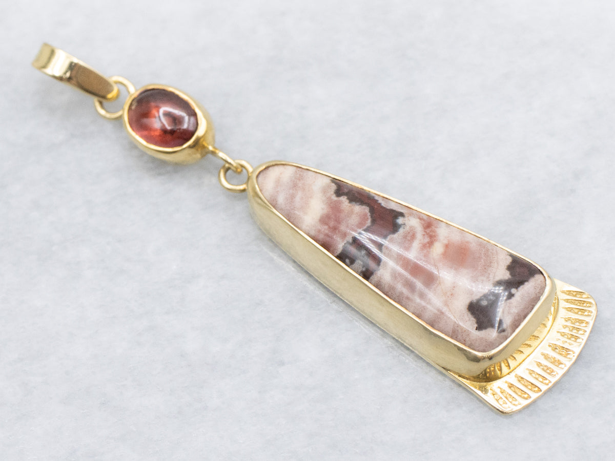 18-Karat Gold Jasper and Garnet Cabochon Drop Pendant