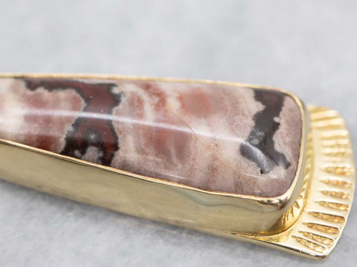 18-Karat Gold Jasper and Garnet Cabochon Drop Pendant
