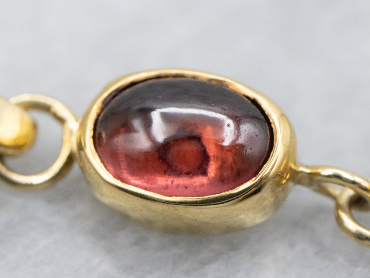 18-Karat Gold Jasper and Garnet Cabochon Drop Pendant