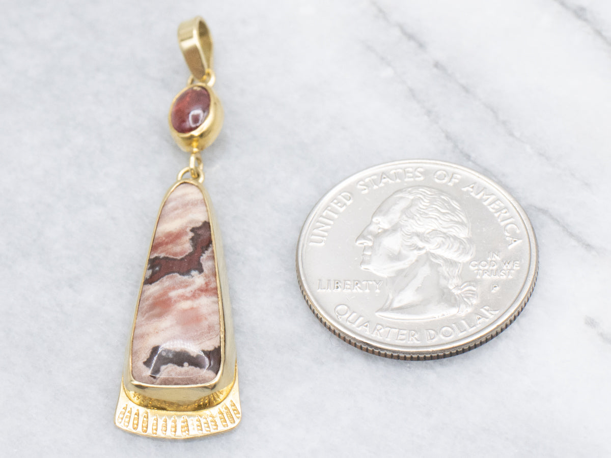 18-Karat Gold Jasper and Garnet Cabochon Drop Pendant