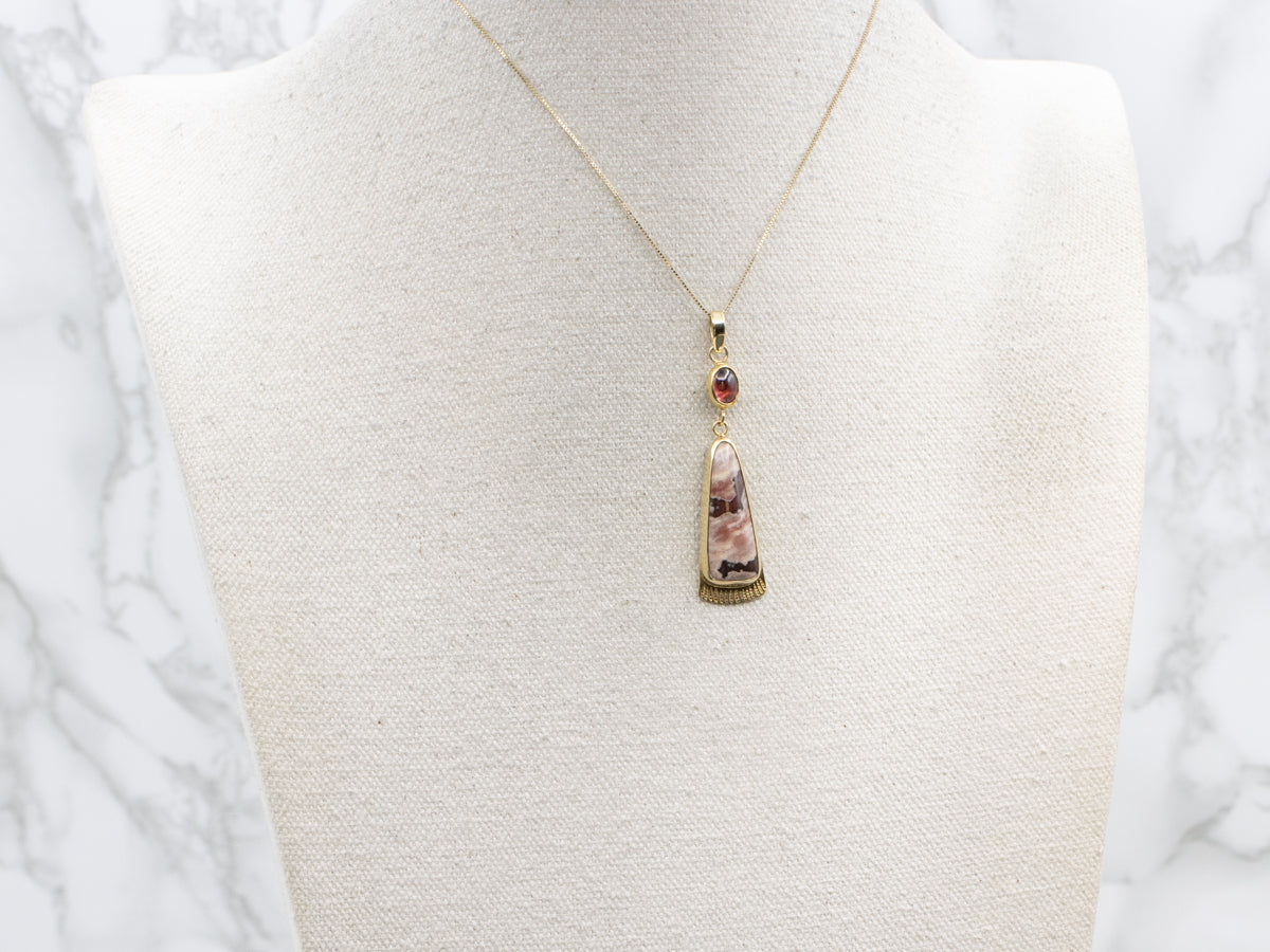 18-Karat Gold Jasper and Garnet Cabochon Drop Pendant