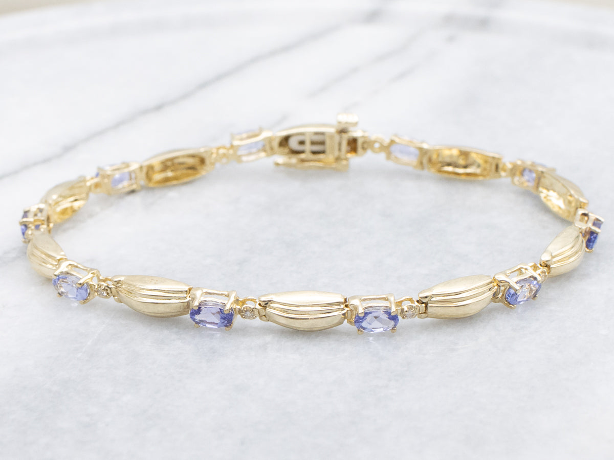 Yellow Gold Tanzanite and Diamond Link Bracelet