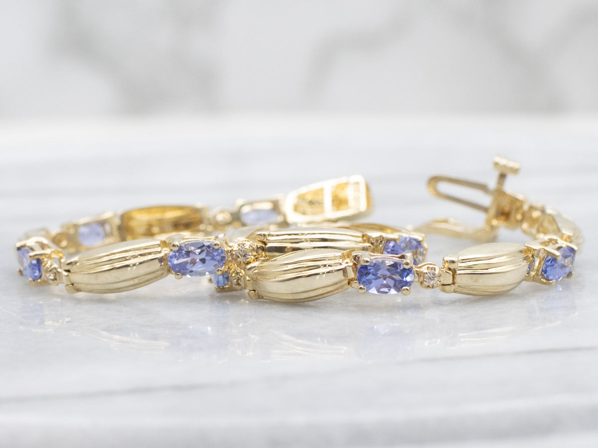 Yellow Gold Tanzanite and Diamond Link Bracelet