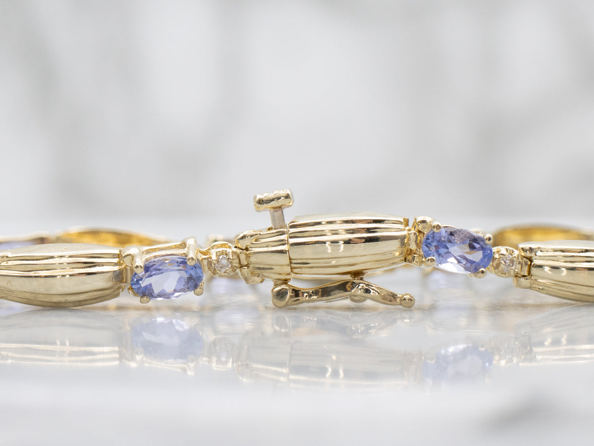Yellow Gold Tanzanite and Diamond Link Bracelet