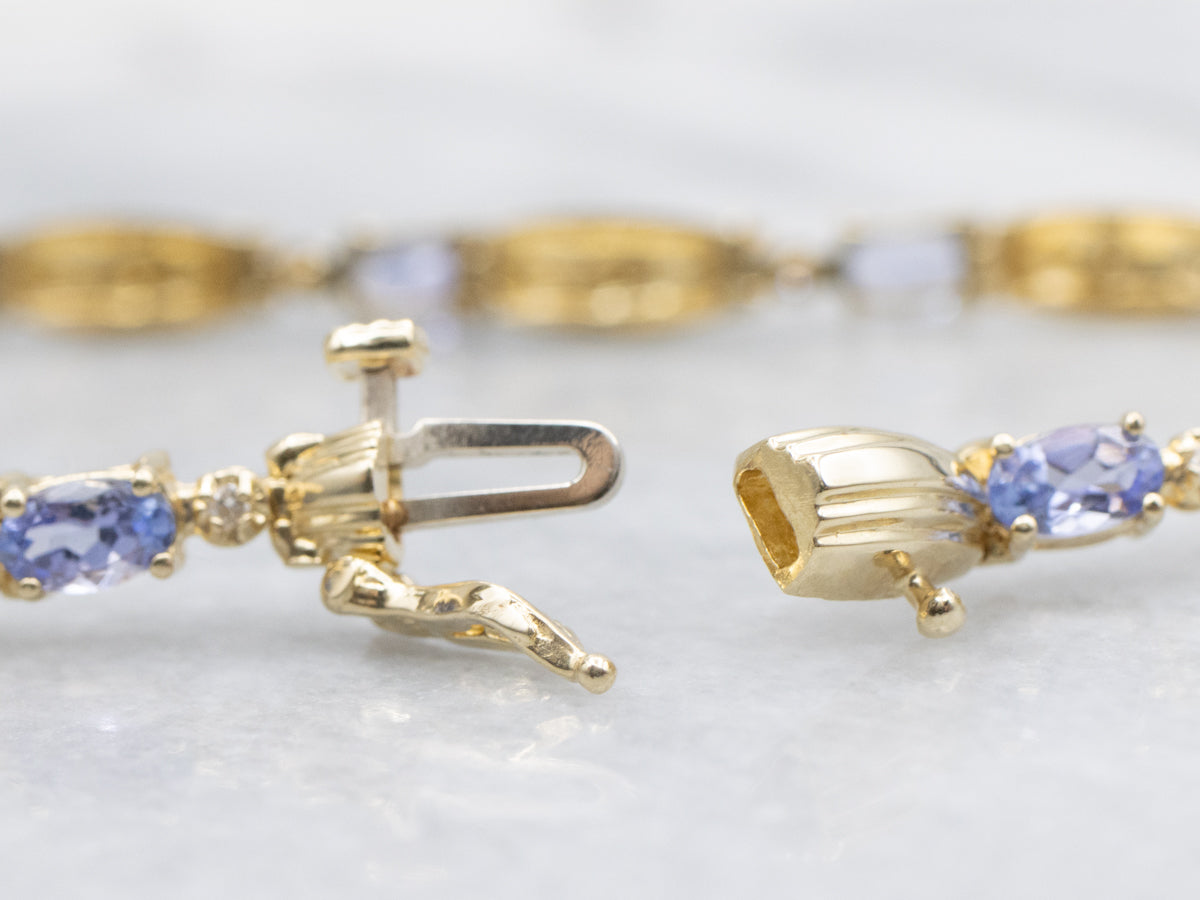 Yellow Gold Tanzanite and Diamond Link Bracelet