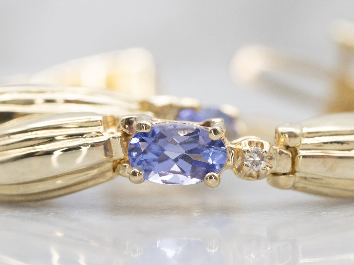 Yellow Gold Tanzanite and Diamond Link Bracelet