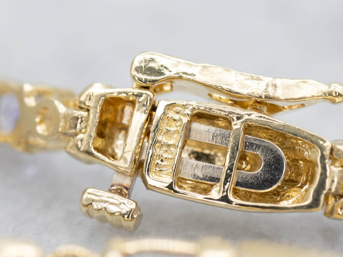 Yellow Gold Tanzanite and Diamond Link Bracelet