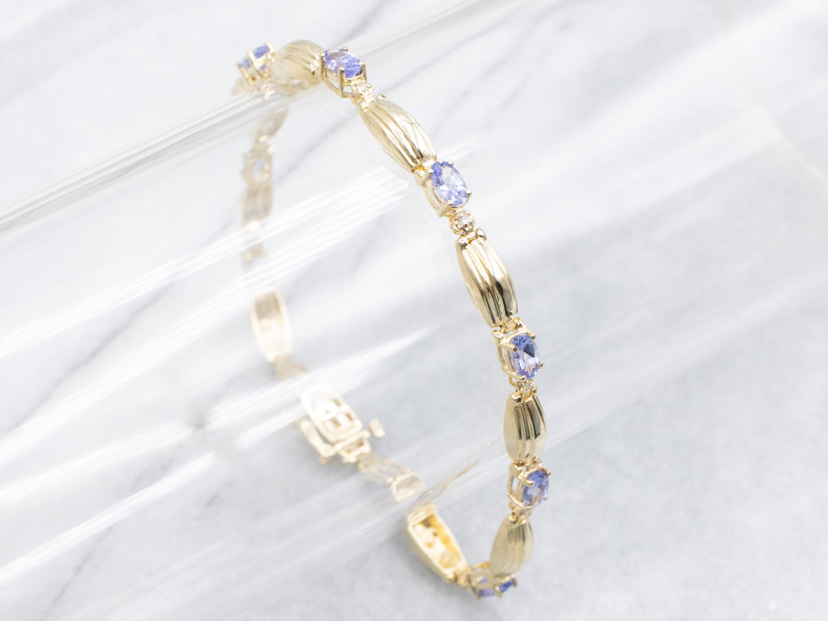 Yellow Gold Tanzanite and Diamond Link Bracelet