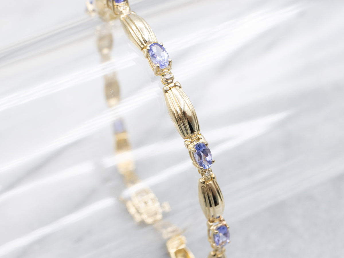Yellow Gold Tanzanite and Diamond Link Bracelet