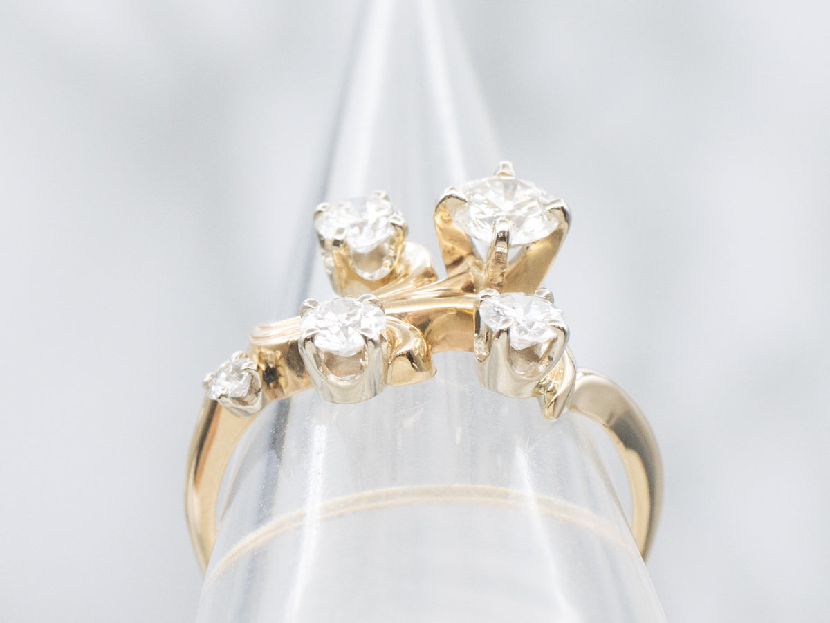 Scrolling Gold Vintage Multi-Diamond Ring