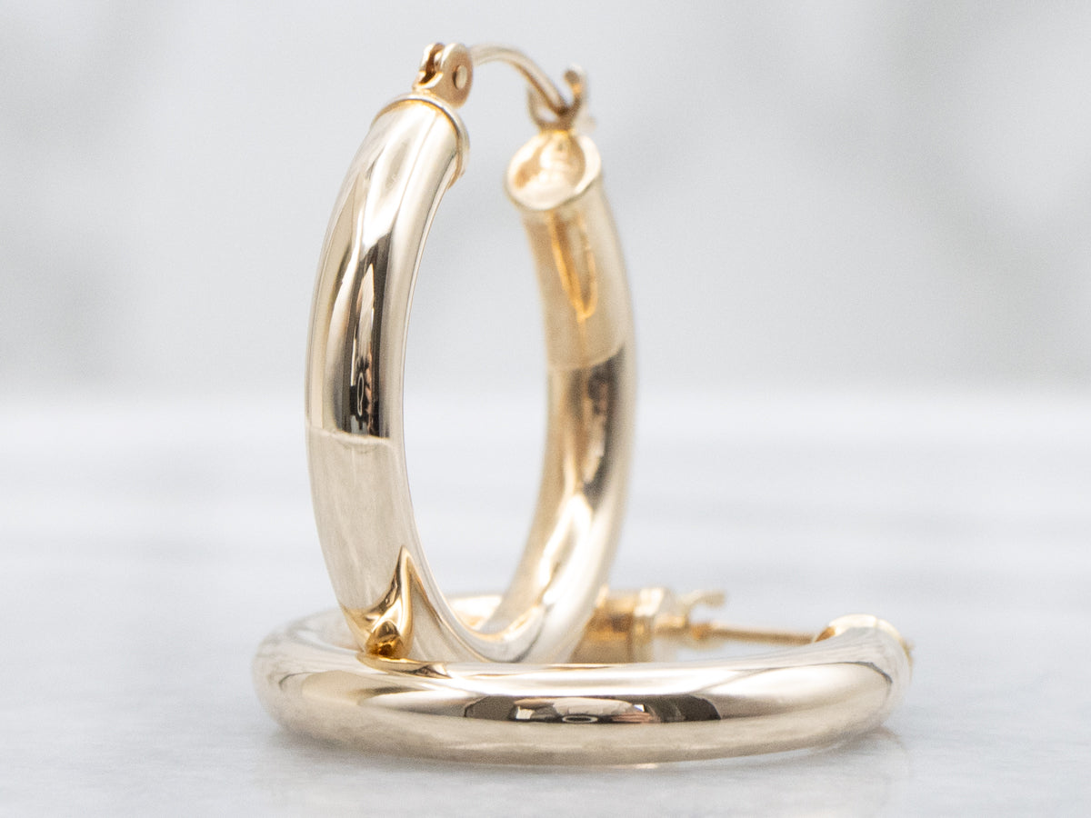 Polished Yellow Gold Tube Hoop Earrings