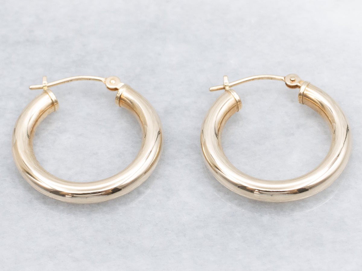 Polished Yellow Gold Tube Hoop Earrings