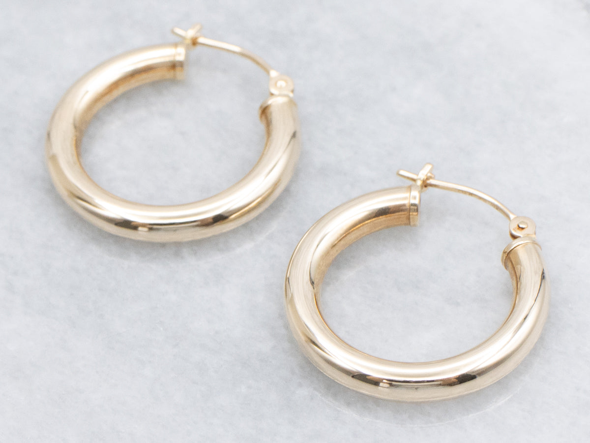 Polished Yellow Gold Tube Hoop Earrings