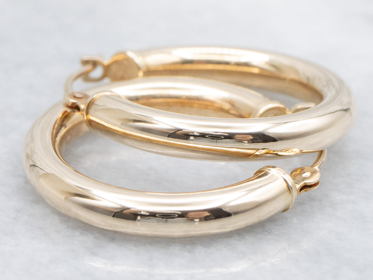 Polished Yellow Gold Tube Hoop Earrings