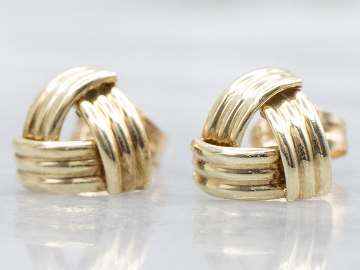 Triangle Knot Yellow Gold Stud Earrings