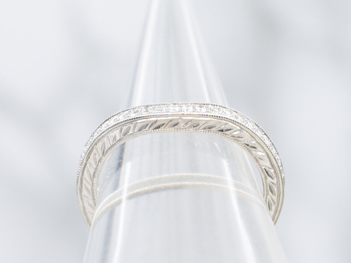 White Gold Diamond Enhancer Band with Engraved Details