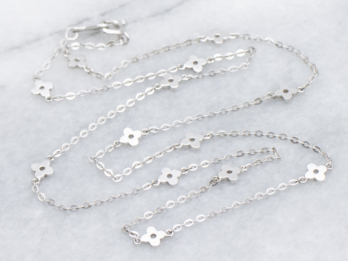 White Gold Flower Link Station Chain