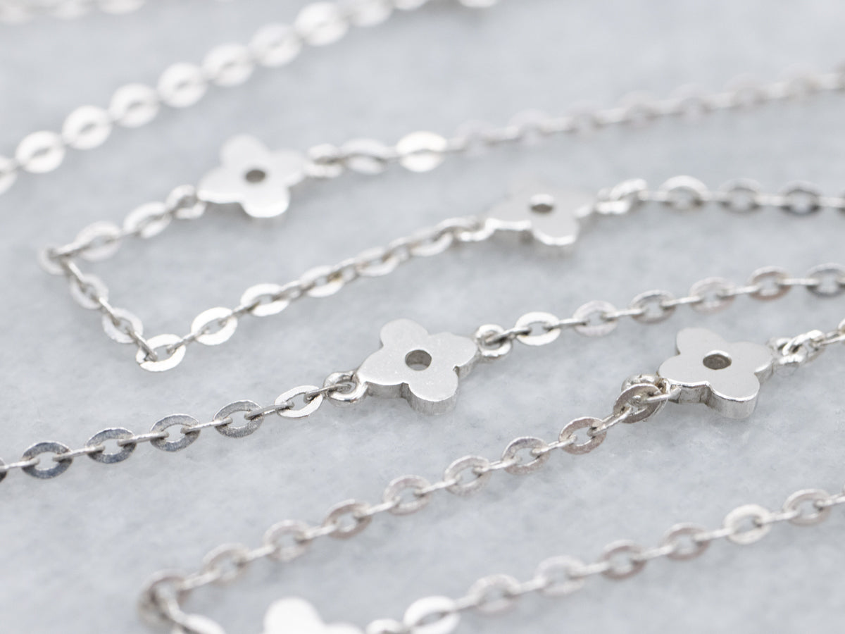 White Gold Flower Link Station Chain