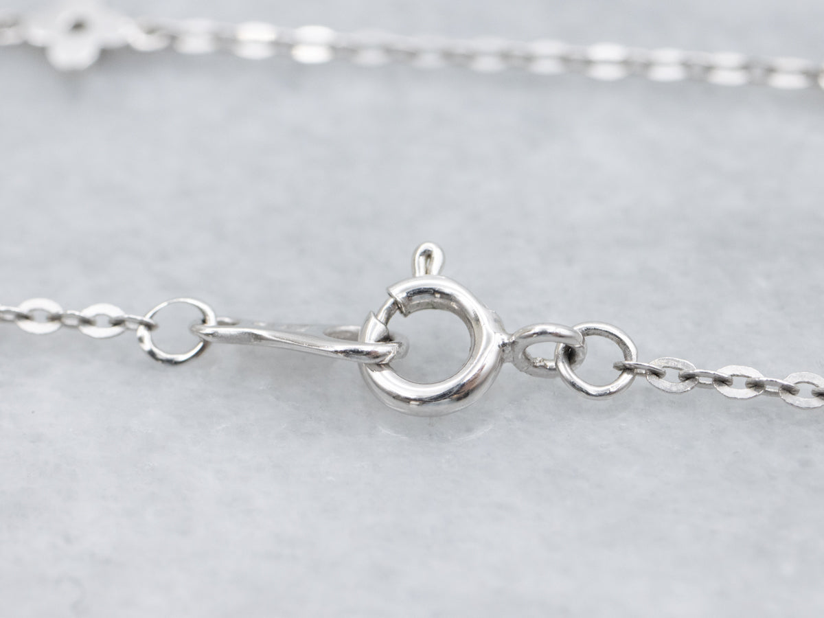 White Gold Flower Link Station Chain