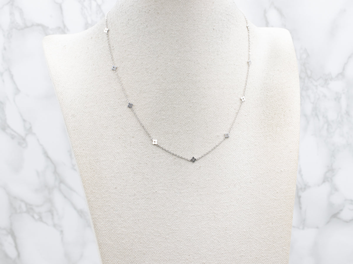White Gold Flower Link Station Chain