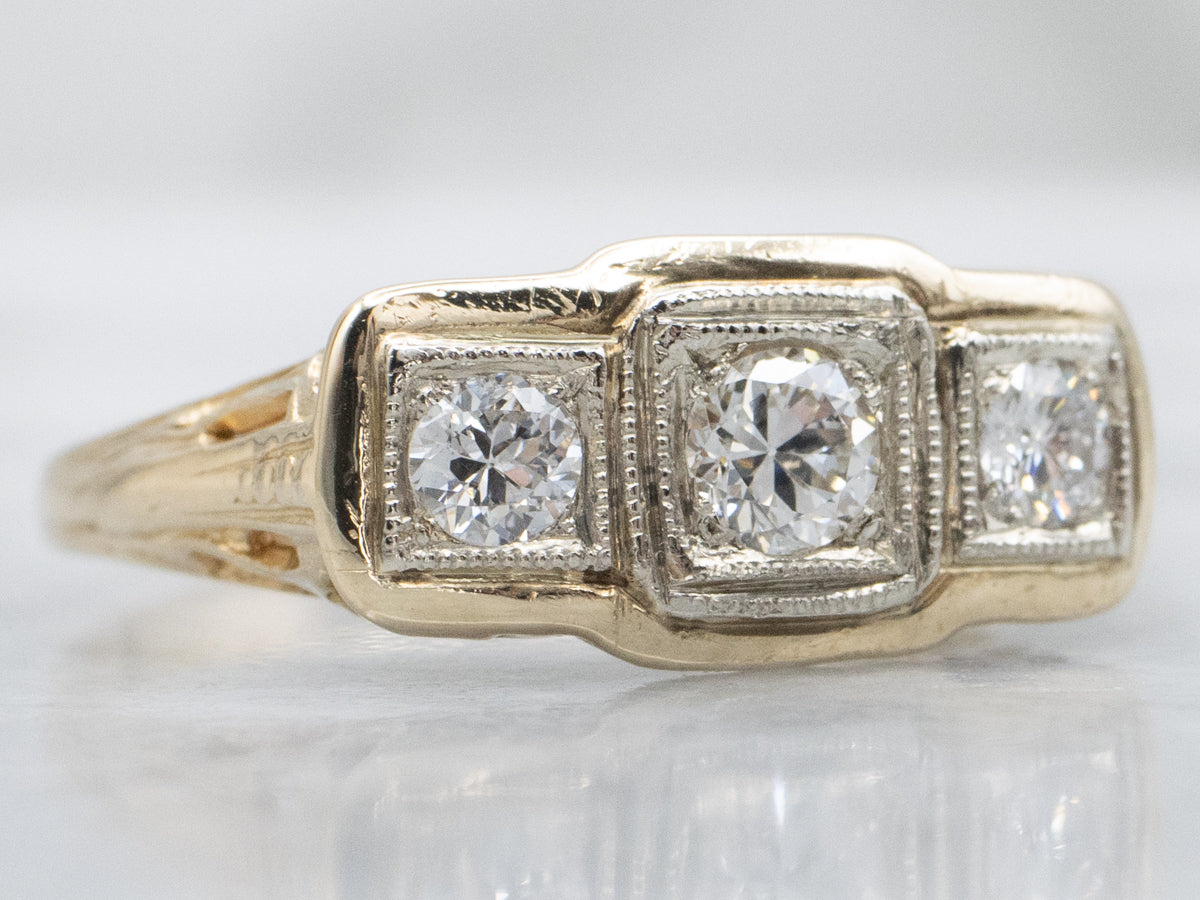 Late Art Deco Three-Stone Diamond Ring