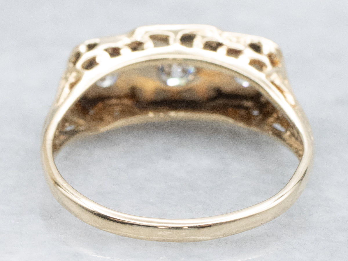 Late Art Deco Three-Stone Diamond Ring