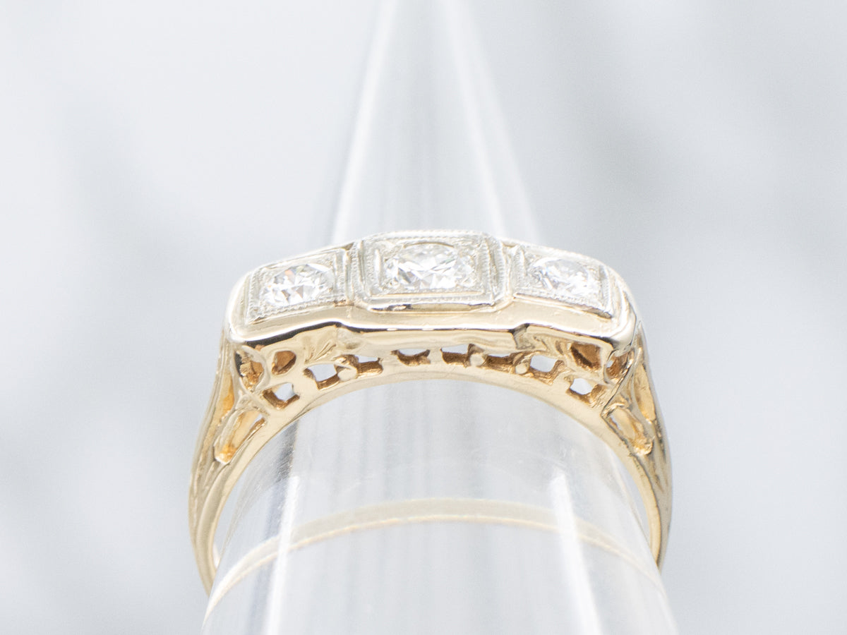 Late Art Deco Three-Stone Diamond Ring