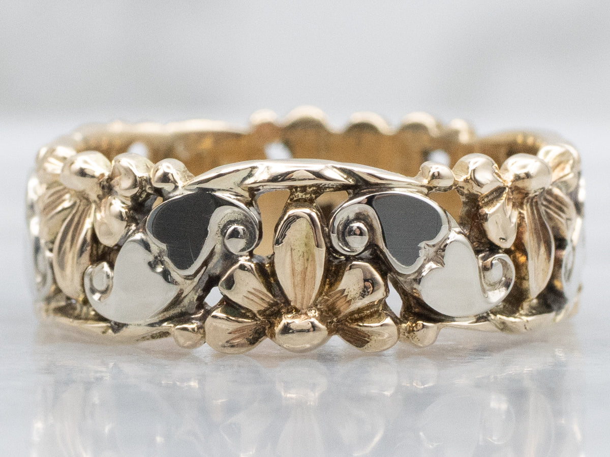 Vintage Two-Tone Gold Floral Sweetheart Pattern Band