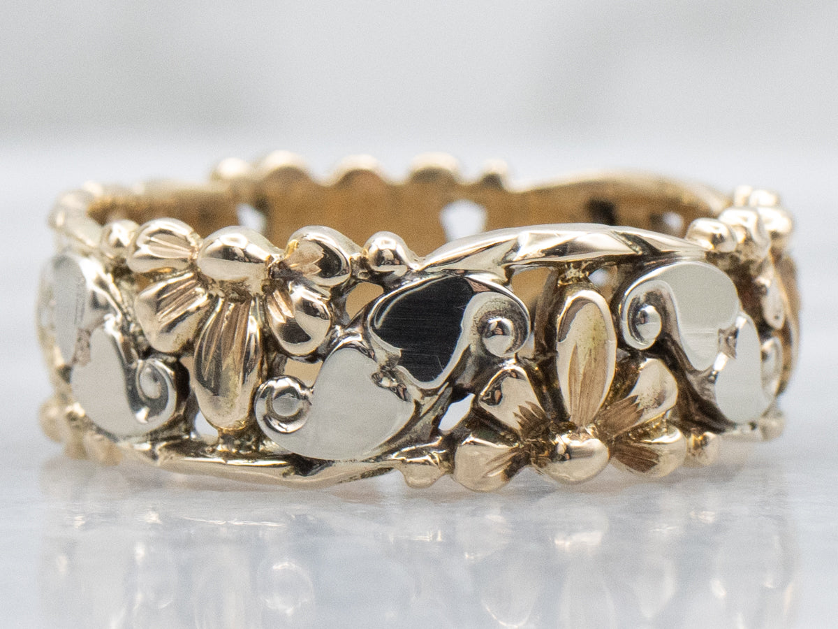 Vintage Two-Tone Gold Floral Sweetheart Pattern Band