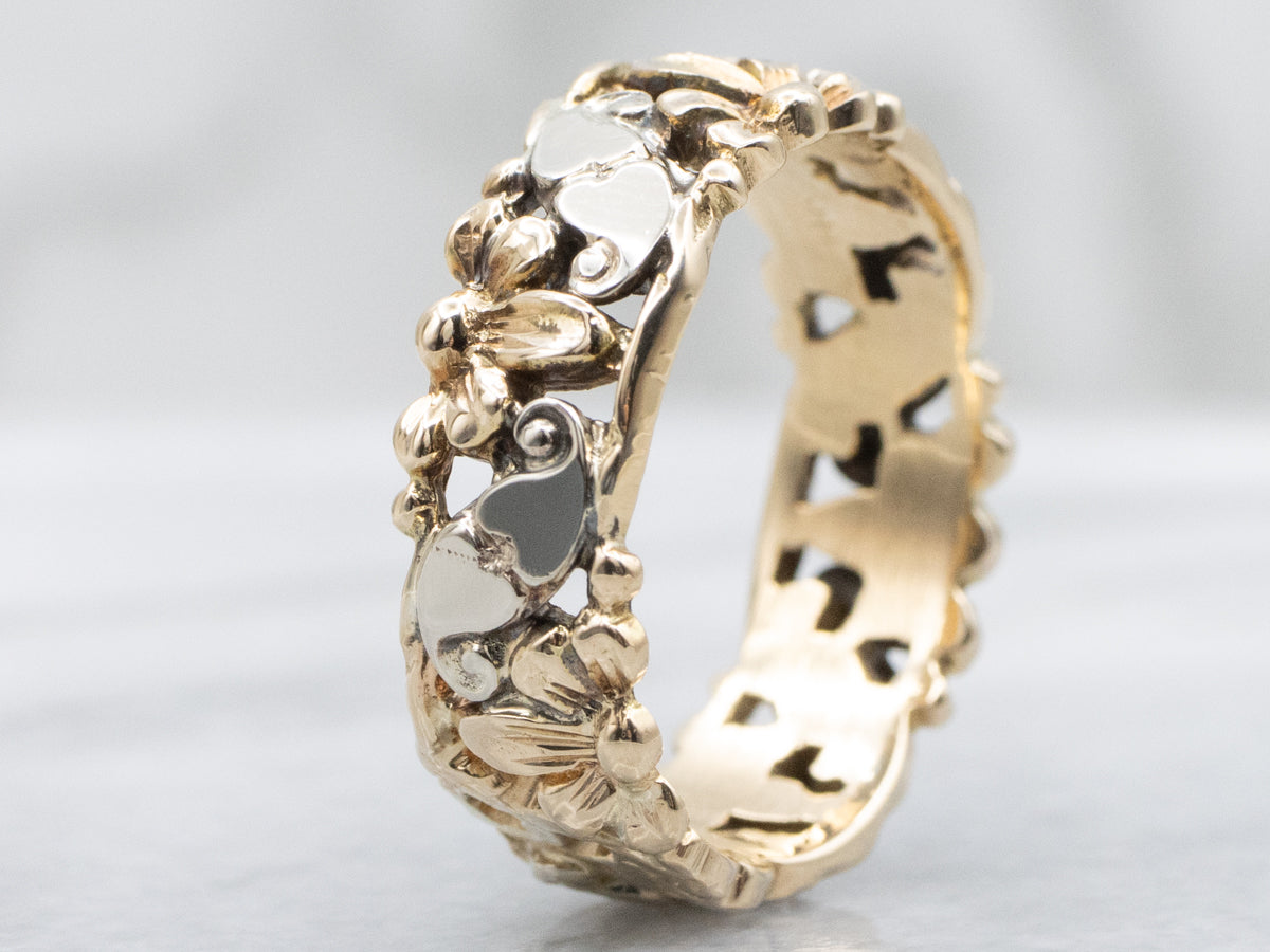 Vintage Two-Tone Gold Floral Sweetheart Pattern Band
