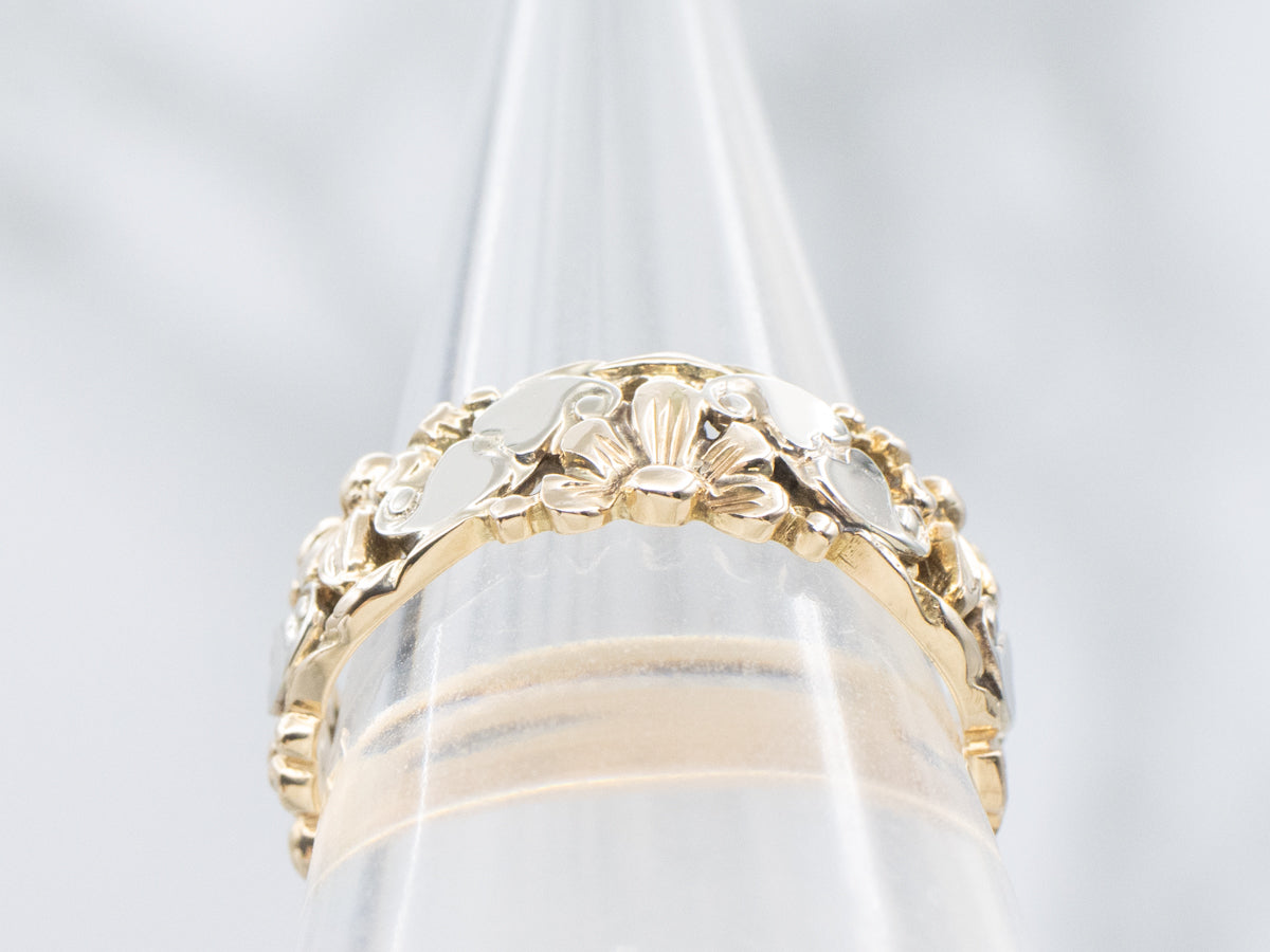 Vintage Two-Tone Gold Floral Sweetheart Pattern Band