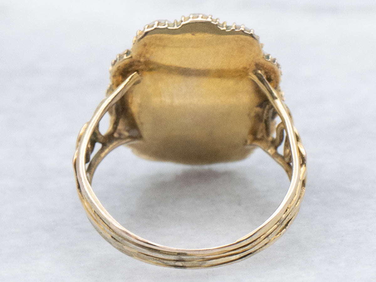 Georgian-Era Natural Pearl Halo Antique Gold Mourning Ring